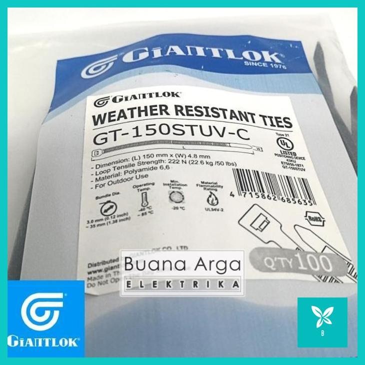 

GIANTLOK KABEL TIES CABLE UV RESISTANCE GT 150STC 150 X 4.8 MM HITAM