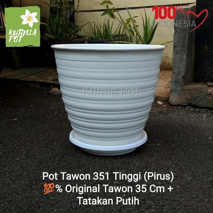 Pot Tawon Putih 351 Tinggi (Pirus) 35 Cm Original + Tatakan