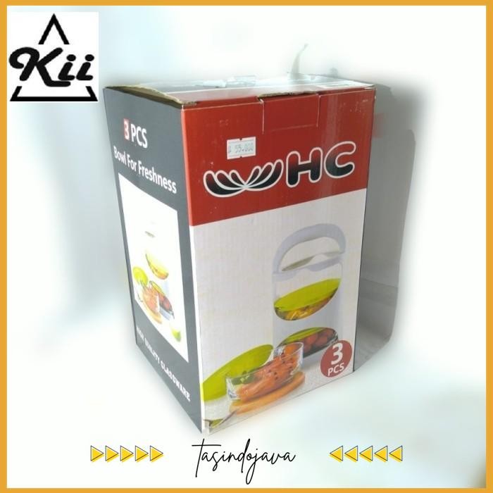 HC FRESH BOWL RANTANG KACA - RANTANG MANGKOK KACA 3 SUSUN DIJAMIN GRATIS ONGKIR