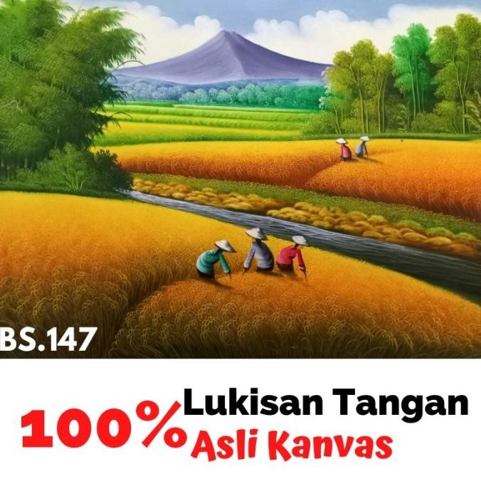 JH8 Lukisan Dinding Pemandangan Sawah Lukisan Kanvas Cat Minyak Asli Murah