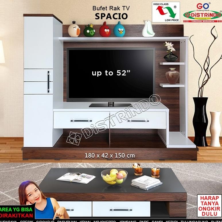 Bufet Rak Meja TV 52in Minimalis TEBAL MEWAH Glossy + Lemari + 2 Laci Besar dan Rak