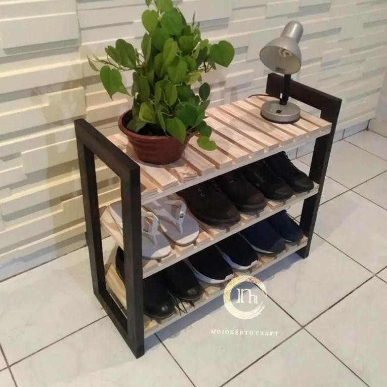 rak sepatu susun 3 kayu jati belanda home dekor rak kayu