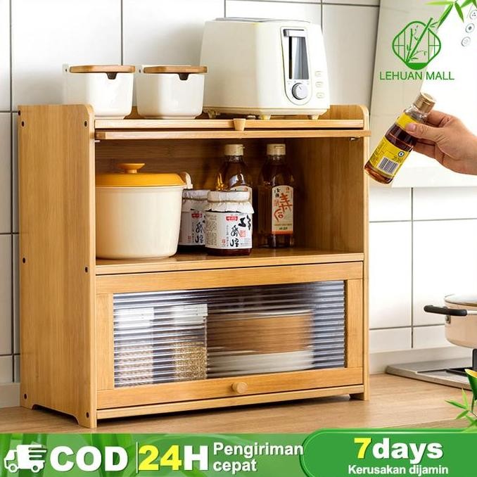 Lemari Dapur Bambu Meja Makan Ruang Tamu Rak Penyimpanan Multifungsi Meja Kopi Nordik Lemari Penyimp