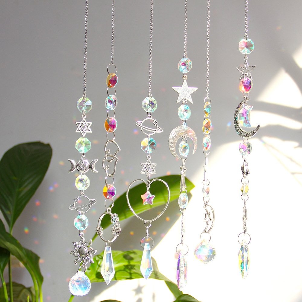 suncatcher Silver Planet Galaxy Sun Moon Star Crystal Prism Ball Pendant Outdoor Garden Decoration