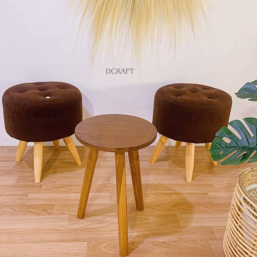SET KURSI SOFA STOOL BULAT LENGKAP MEJA (Tersedia Varian Dengan Dan Tanpa Meja)