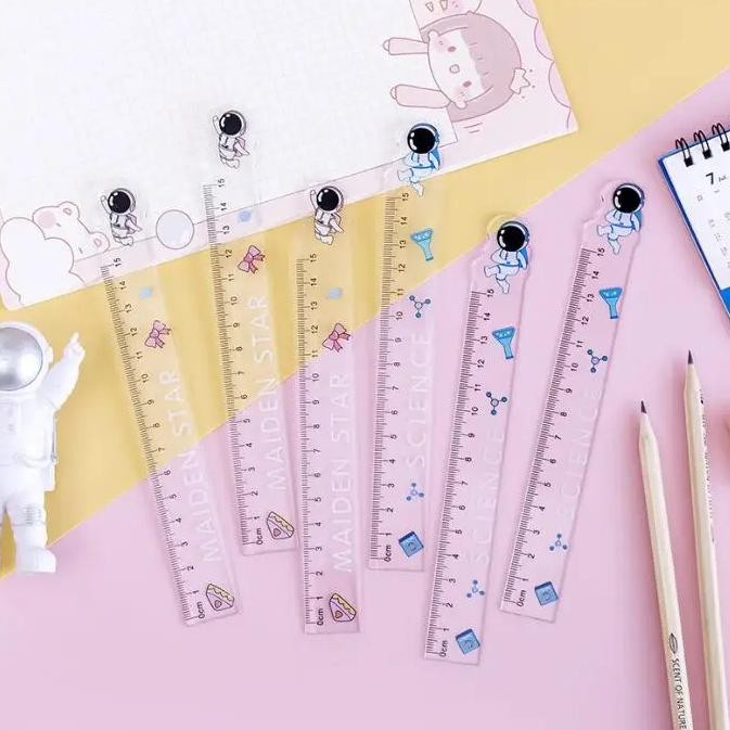 

60 Pcs/Lot Astronaut Transparent Ruler Cute 19Cm Plastic Straight Rulers Drawing Tool Bookmark Stationery Office School Supplies
