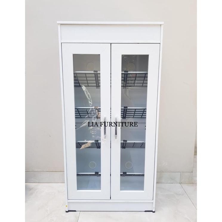 RAK SEPATU LEMARI SEPATU KACA MINIMALIS FULL WHITE KAYU