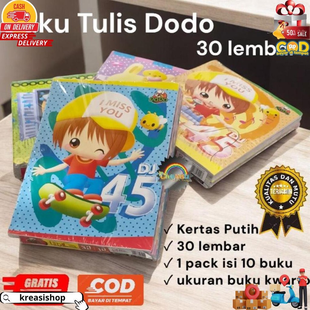 

(Pack) Buku Tulis Dodo 30 Lembar / Buku Tulis Murah / Buku Tulis Dodo 38 / Buku Tulis Dodo 58 D Termurah