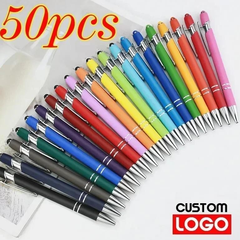 

50Pcs Light Metal Ballpoint Pen Touch Screen Pen Office School Advertising Pen Custom Logo Text Engraving Laser Engraving