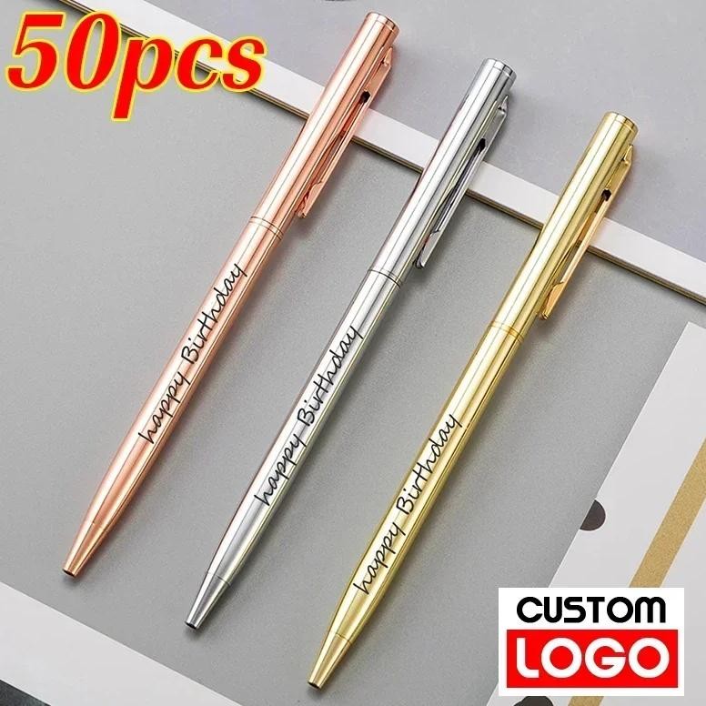 

50 Pcs Metal Ballpoint Pen Rose Gold Pen Custom Logo School Office Supplies Stationery Business Gift Lettering Engraved Name