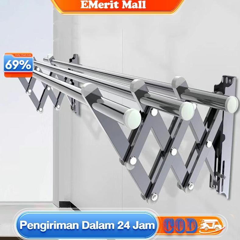Jemuran Dinding 5 Tiang X 200CM Jemuran Baju Dinding Jemuran Lipat Dinding Stainless Steel