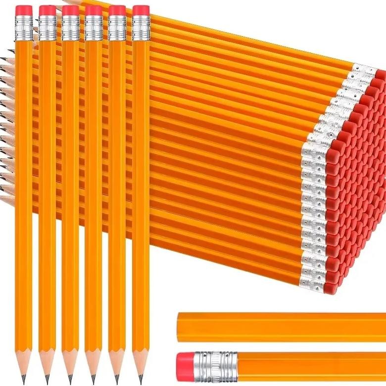 

200Pcs Pencils With Eraser,Pre-Sharpened, Hb Lead Bulk Box, Yellow Wood-Cased Pencils For Office,School Supplies