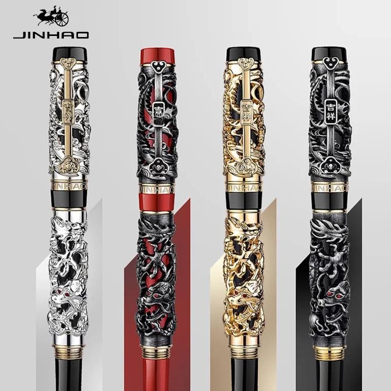 

Jinhao 3D Dragon Relief Fountain Pen Luxury Phoenix Golden Metal Pen 0.5/1.0Mm Nib Writing Office School Supplies Stationery