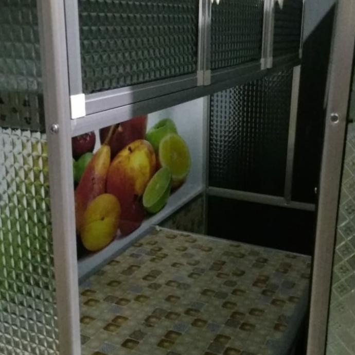 Lemari Rak Piring Kaca Alumunium 3 Pintu | Lemari Dapur Bandung