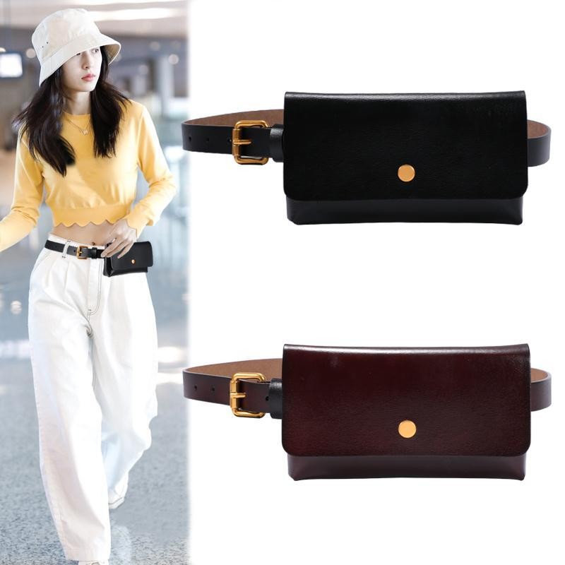 Tas Pinggang Sabuk Kulit Asli untuk Wanita, Tas Sabuk Jeans Dekoratif Fashion Sederhana