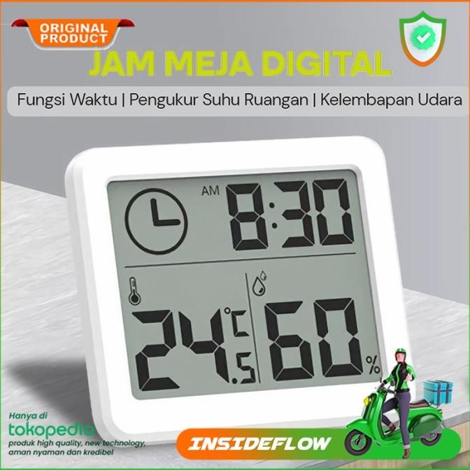 Jam Digital Meja Thermometer Hygrometer Sensor Ruangan Portable Stok Terbatas