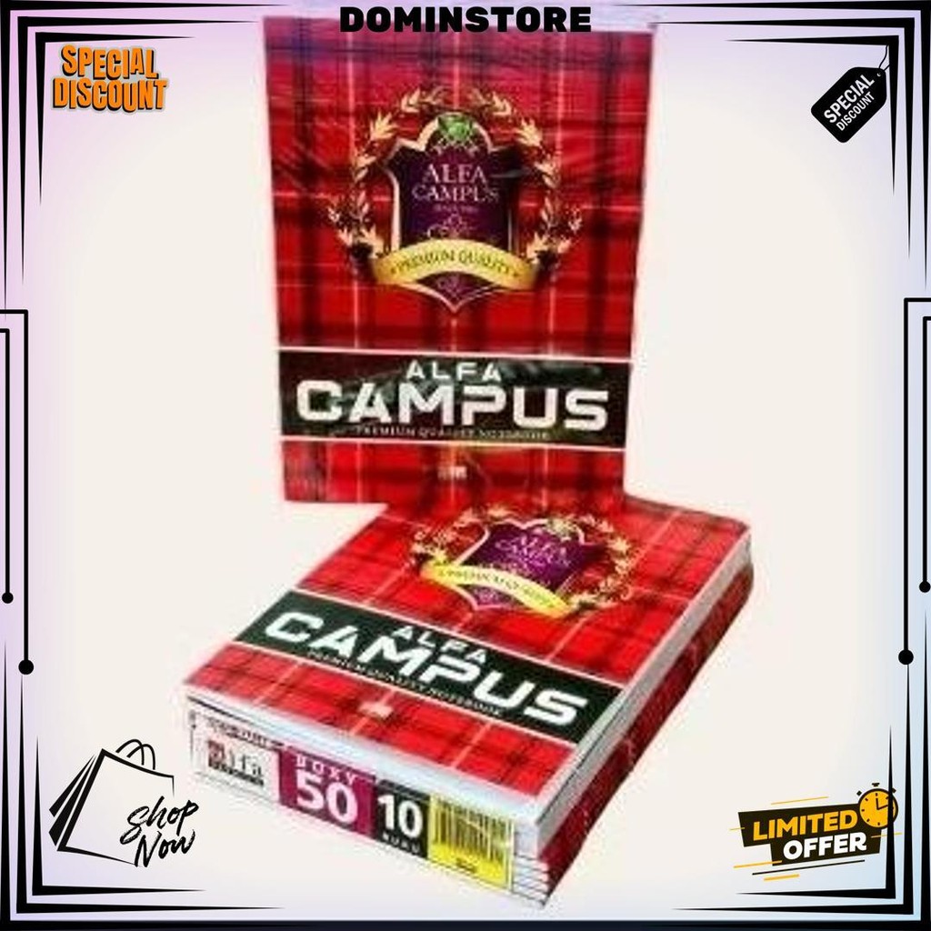 

(Pak) Alfa Buku Tulis Campus 50 Lembar Isi 10 Pcs Ukuran Boxy D Promo Puncak
