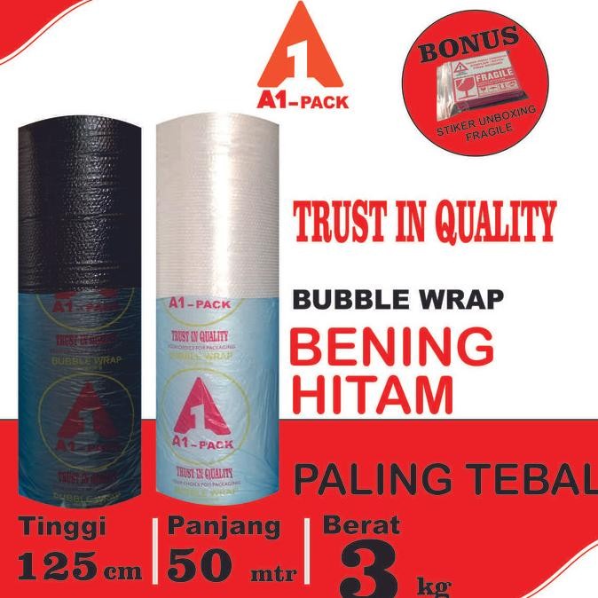 

tersedia plastik bubble wrap roll 125cm x 50m paling tebal 3 kg bening hitam