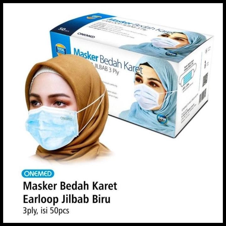 Masker Hijab Hijau Onemed / Headloop Mask Medis 50Pcs- Masker Hijab 3Ply Hijau Special Promo...