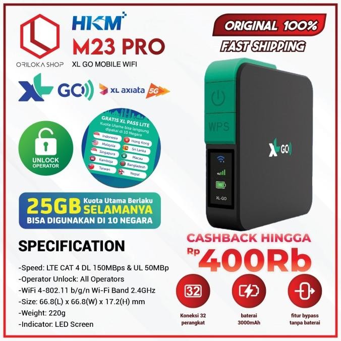 HKM M23 PRO Modem Mifi Wifi XL GO IZI 4G Portable Bypass & Unlock Bonus Data 25GB
