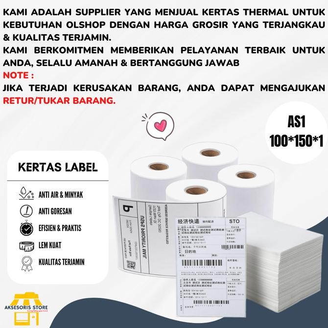 

KERTAS THERMAL LABEL STICKER 100X150 500PCS BARCODE UKURAN A6 murah