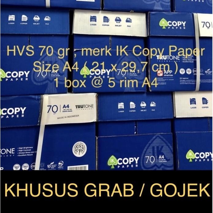 

Hvs A4 70 gr merk IK copy paper ( box ) KHUSUS GRAB / GOJEK murah