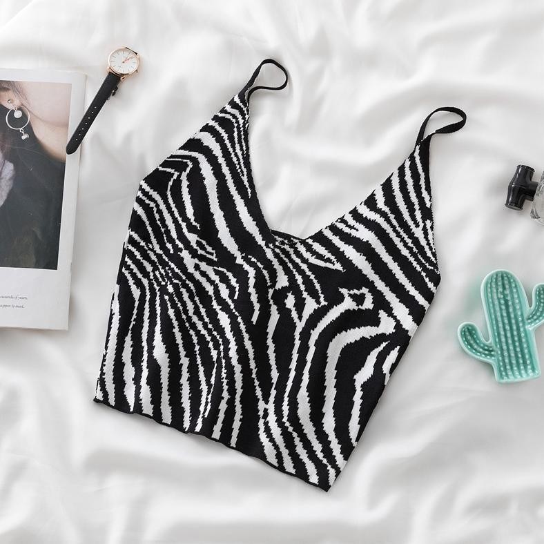 Tank Top Crop Motif Garis Wanita Tanktop Printed Zebra Korean Fashion