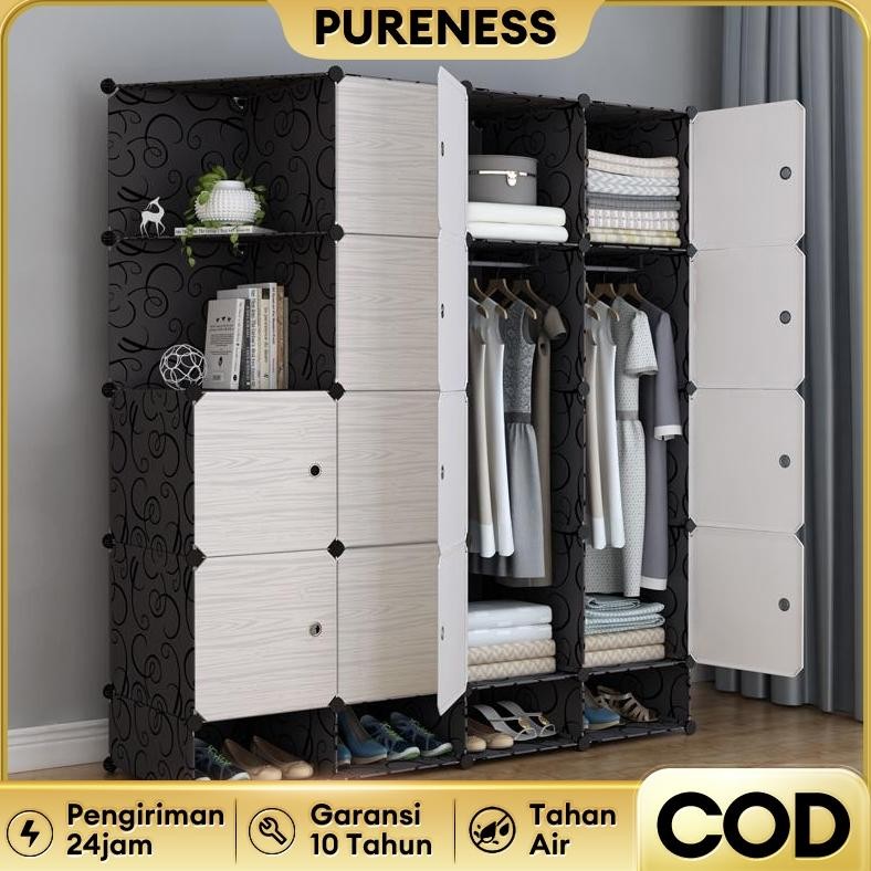 Lemari Pakaian Plastik Penyimpanan Lemari Baju Susun Penutup Baju Anti Debu Rak Baju Kotak Organizer