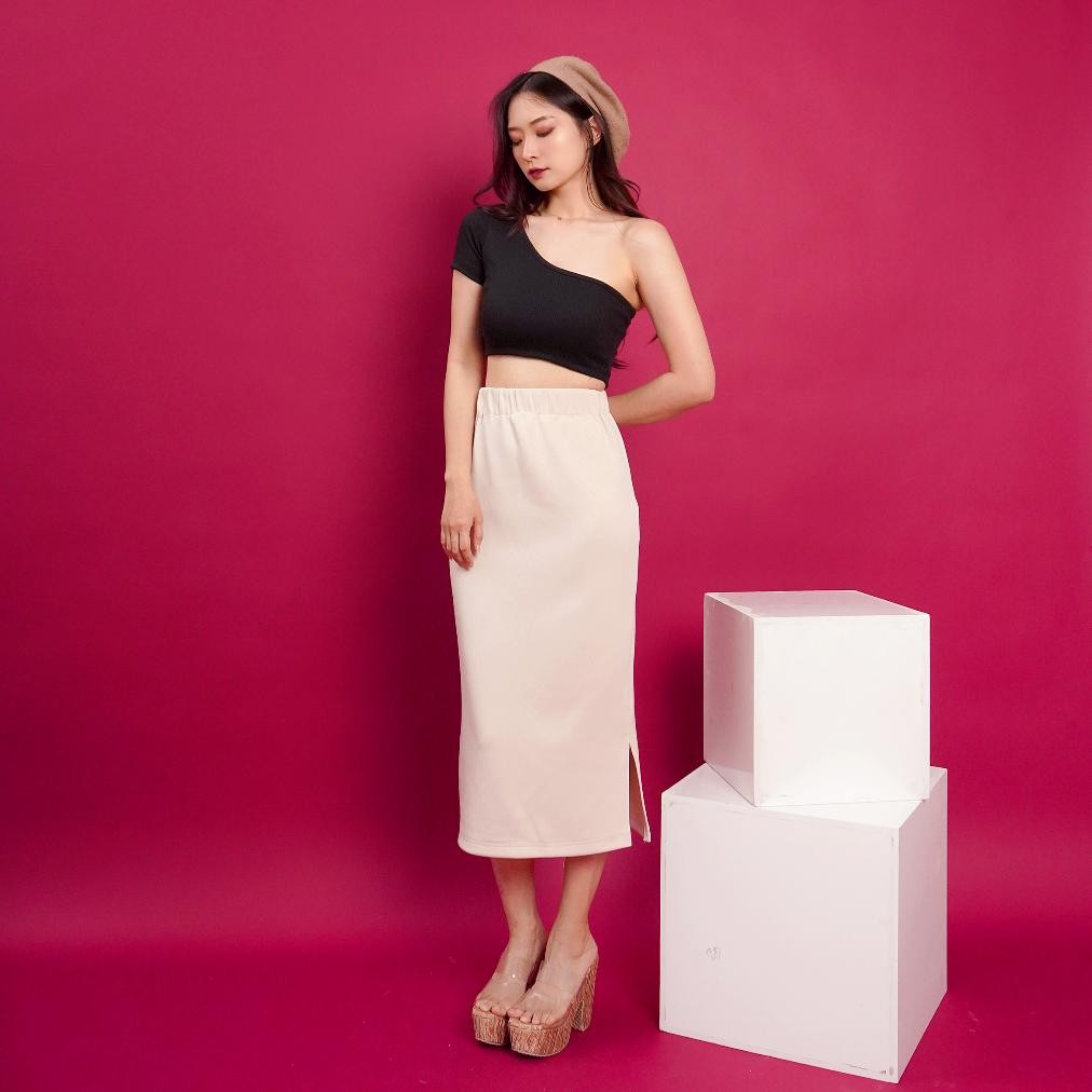 Crop Top One Shoulder Korean Tank Crop Top Wanita Rib Knit Or1280