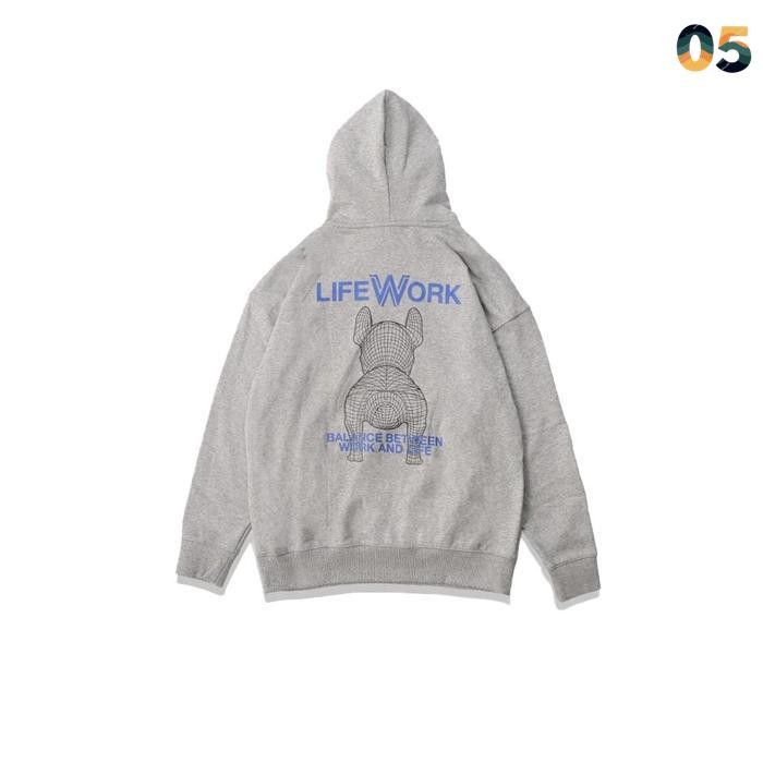 original lifework label character hoodie melange grey