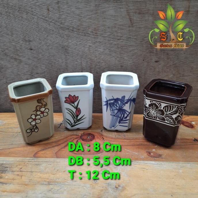Terlaris Pot Keramik Kotak Tinggi 8 Cm | Pot Bunga Tanaman Hias Kaktus Sukulen