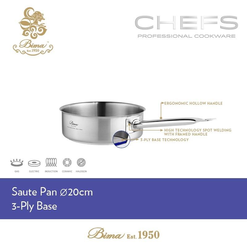 NEW PRODUCT BIMA SAUTE PAN CHEF SUS 304 3PLY TEBAL WAJAN STAINLESS STEEL 20CM 24CM 28CM PANCI TUMIS 