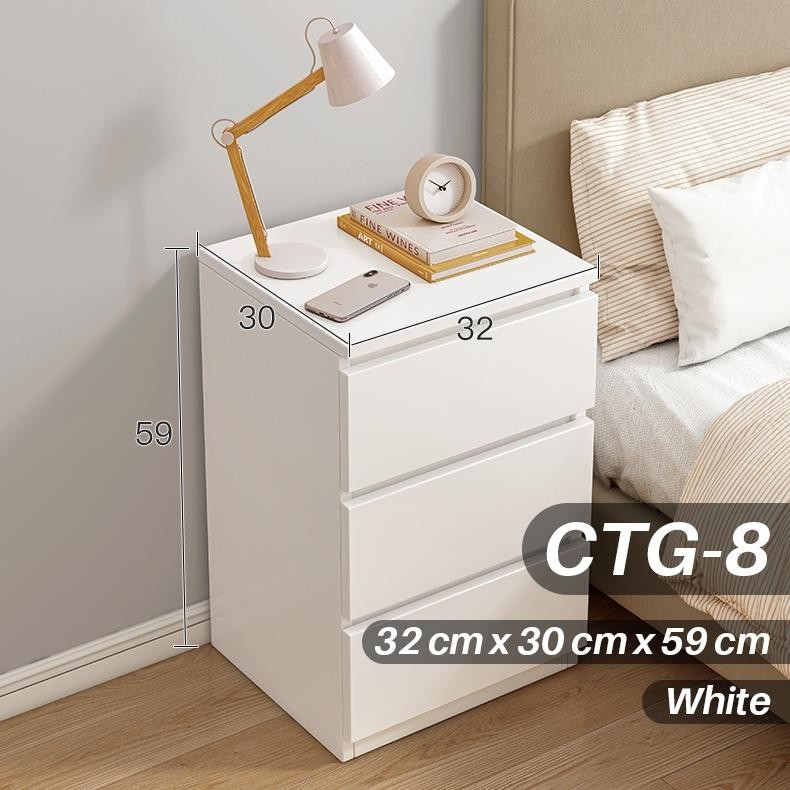 ''Terlaris" Meja Minimalis Sisi Ranjang 3 Laci Aesthetic Lemari Kayu Nakas Murah