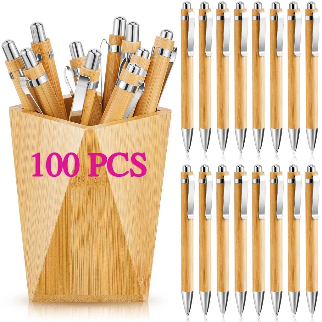 

100Pcs Bamboo Wood Ballpoint Pen Bamboo Pen 1.0Mm Tip Office School Wrting Stationery Business Signature Ball Pens