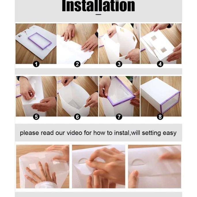 Rak Sepatu Plastik Kotak Sepatu Rakit Transparan Anti Debu Shoe Box Desain Kotak 6 Pcs Original