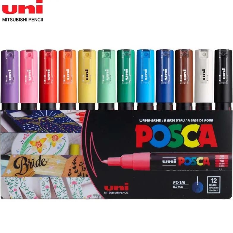 

Uni Pc-1M 12 Colors Set Posca Paint Marker Pen Acrylic Water-Based Art Painting Posca Markers For Fabric Leather Glass Wood Diy