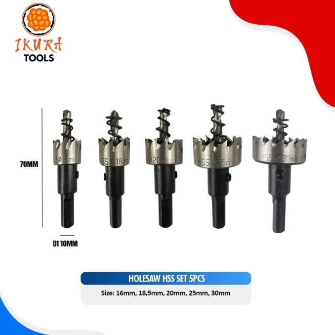 Ikura Hss201 Holesaw Hss Set 5 Pcs Mata Bor Hole Saw Plastik Besi Kayu Original