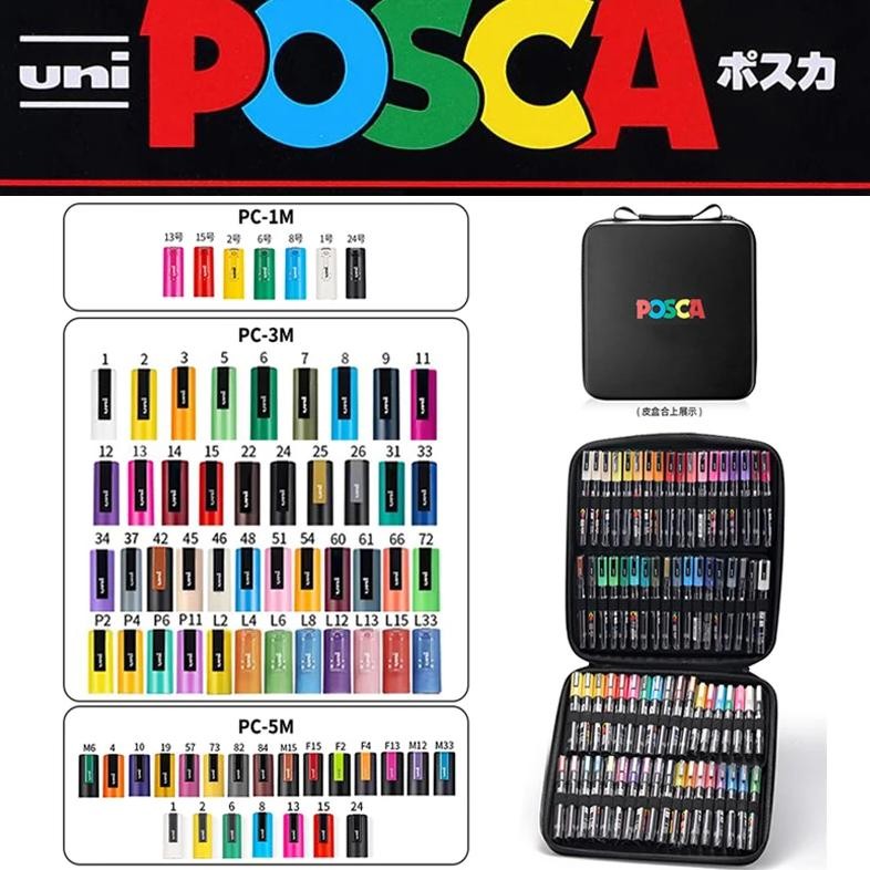 

Uni Posca Full Marker Pen Storage Bag Set Pc-1M 3M 5M 8K 17K Waterbase Acrylic Paint Rotuladores Permanente Marcador Art Suppli