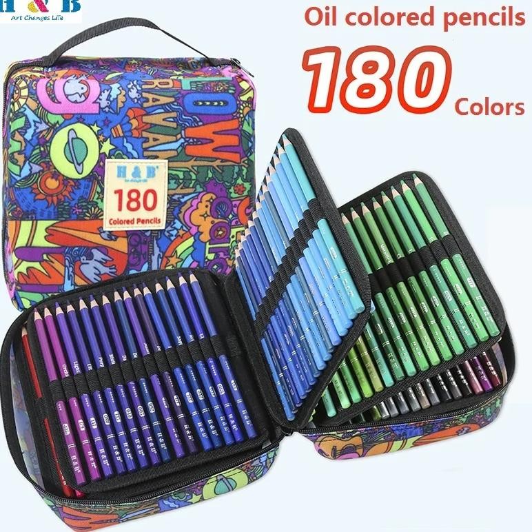 

H&B Colored Pencils Set, 180/120/72Color Quality Oil-Based Art Drawing Kit With Eraser/Sharpener Gift For Beginner Professional