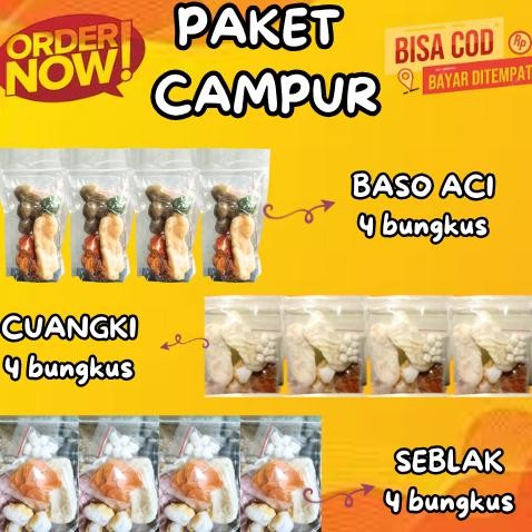 

TERMURAH PAKET CAMPUR | 4pcs Baso Aci 4pcs Cuanki 4pcs Seblak | Paket Hemat Siap kirim