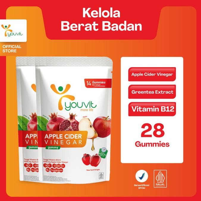

STOK TERBATAS APPLE CIDER VINEGAR GUMMY UNTUK KELOLA BERAT BADAN | YOUVIT ACV 14 HARI DENGAN APEL, EKSTRAK GREENTEA, VIT B12 (ASAM CUKA APEL)