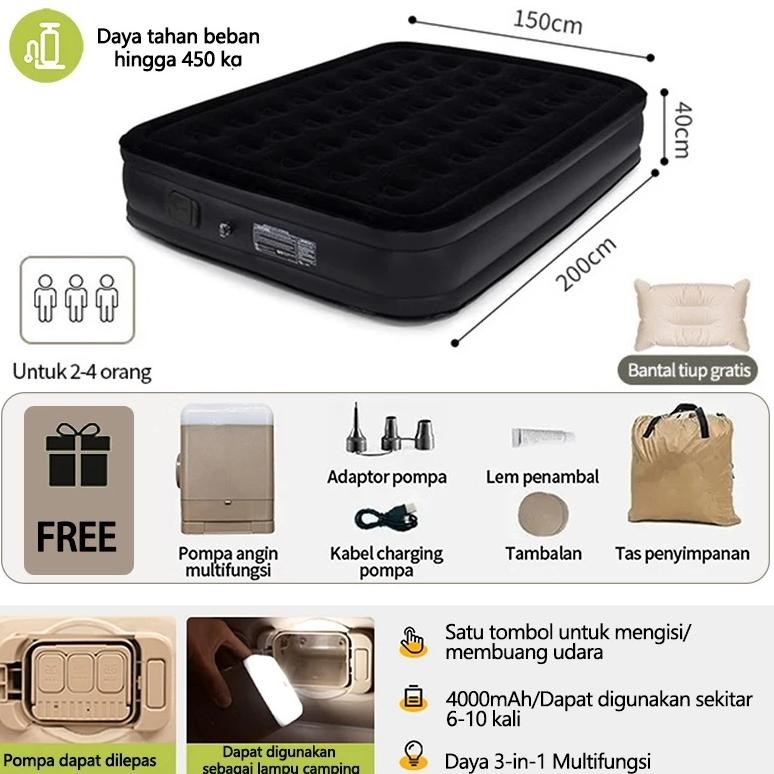 Kasur Angin Double Hitam/Tidur Kasur Angin Pompa Tiup Double Air Bed / Kasur Angin Termasuk Bantal K