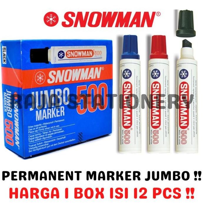 

Ready SNOWMAN PERMANENT MARKER BLACK BLUE RED JUMBO SPIDOL PERMANEN BESAR HITAM BIRU MERAH J-500 LUSIN BOX [12PCS]
