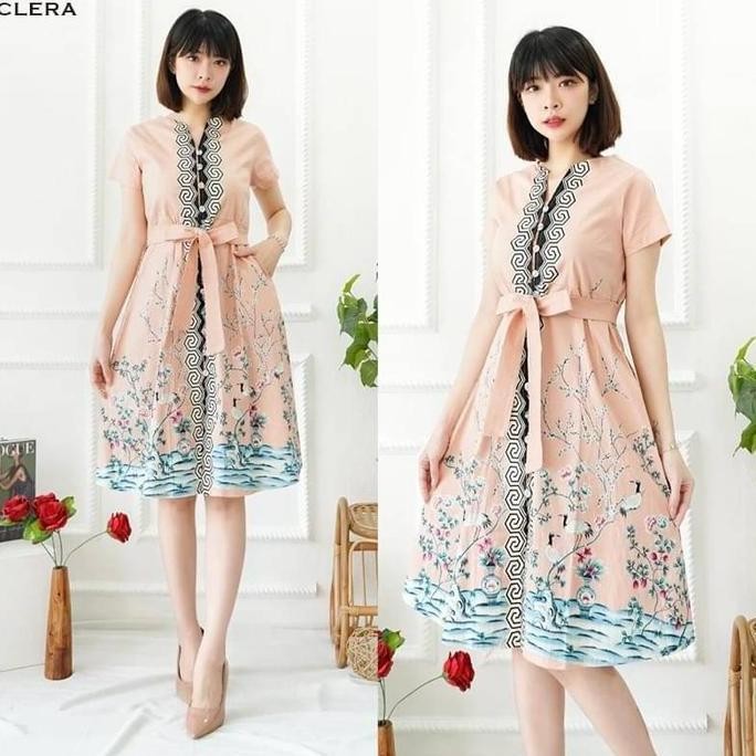 Promo Evercloth Clera Dress Batik Wanita Sabrina Dress Wanita Batik Modern Gaun Pesta