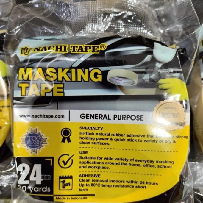 

ready Masking tape/Lakban kertas Nachi 1inch 24mm x 18mtr(min 1dus = 96roll) murah