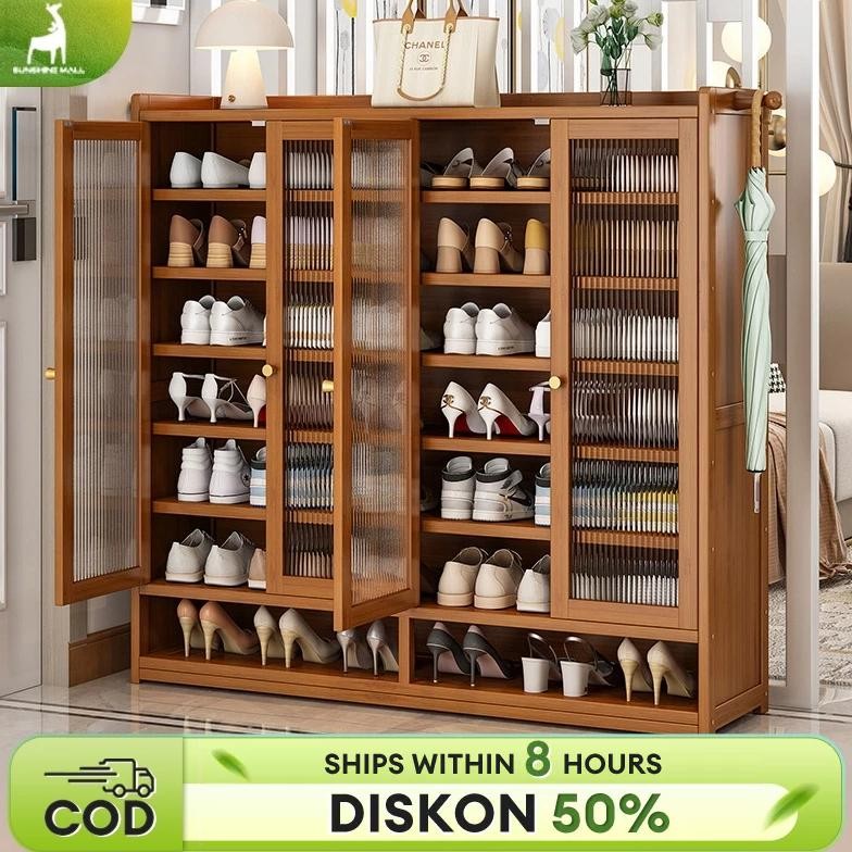 Lemari Sepatu Aesthetic Rak Sepatu Kayu Kotak Rak Sepatu Susun Tertutup Lemari Sepatu Estetik Teras