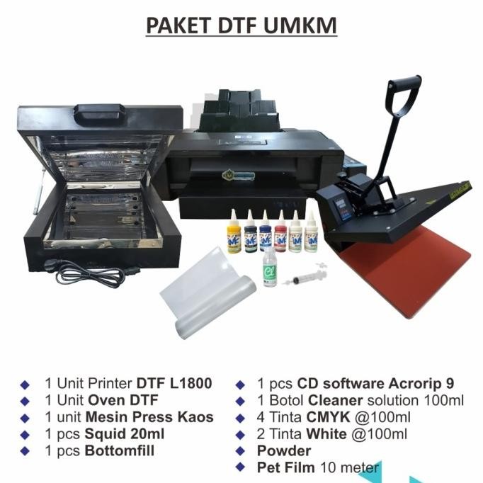Paket Sablon DTF A3 Komplit | Printer DTF | Oven | Mesin Press | Bahan murah