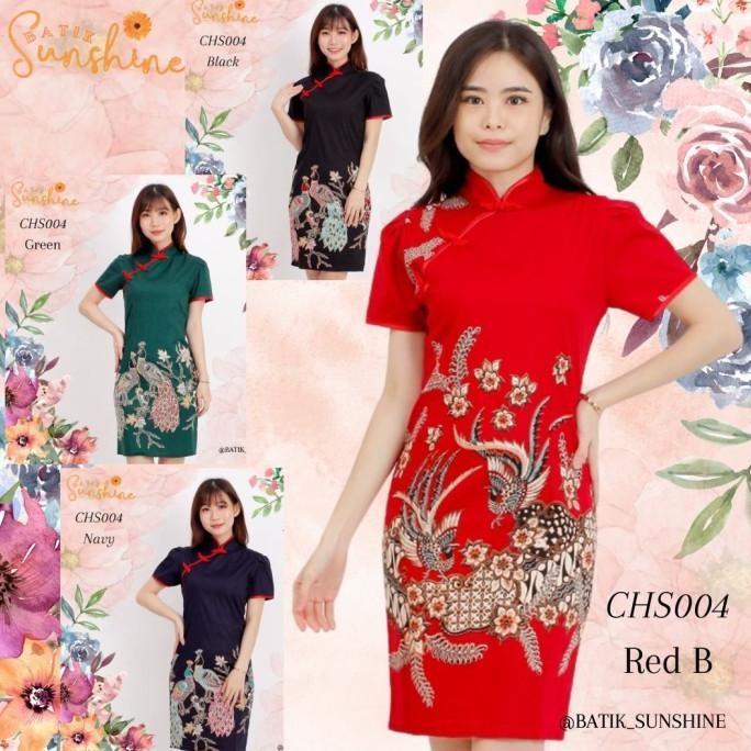 Promo Dress Batik Wanita Cheongsam CHS004 Red Black Navy Green