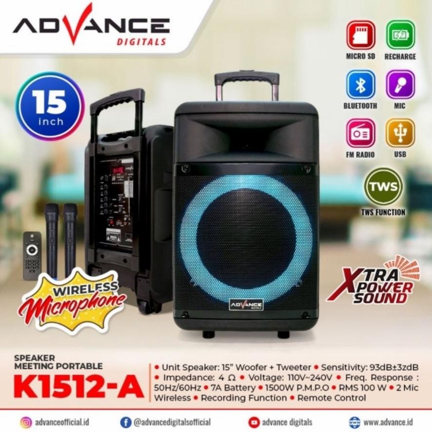 Advance Bluetooth Speaker Meeting 15" K1512A Wireless Mic Tanpa Kabel