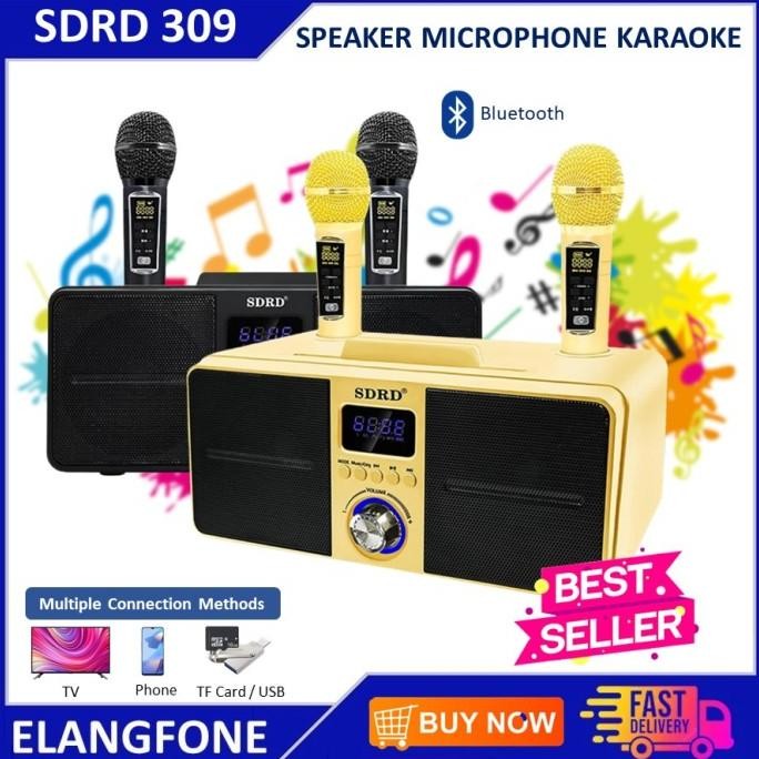 SDRD SD 309 MIC KARAOKE WIRELESS SPEAKER BLUETOOTH PORTABLE DUA MIC